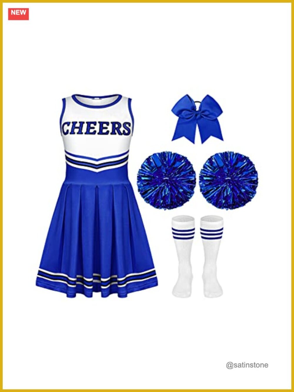 Girls Cheerleader Costume Outfit Dress Pom Poms Socks Halloween